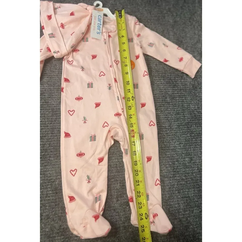 Carter’s Baby Girl 6M Christmas Footed Sleeper Hat 2 Piece Set NWT